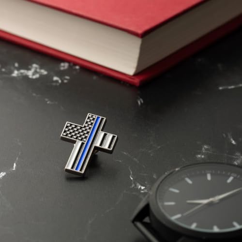 Great 1 American Flag Christian Cross Lapel Pin - color: Thin Blue Line