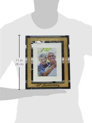 Pavilion Gift Company 85115 Glorious Occasions-50th Anniversary Gold Crystal Mirrored 4x6 Picture Frame - color: Gold