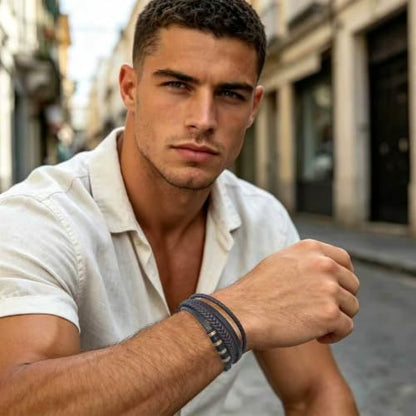 Kim Carrey Italian Handmade Leather Bracelets for Men - color: Brown, size: 7.4"