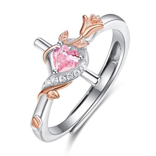 Birthday Gifts Birthstone Rings for Women 925 Sterling Silver Birthstone Rings Anchor/Tree of Life/Snake/Rose Cross Faith Religous Jewelry Gift for Wife Mom Grandma - color: 10-Tourmaline (C), style: Rose Cross