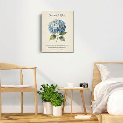 BEASTZHENG Jeremiah Hydrangea Scripture Canvas Wall Art Faith Room Ornament - color: Jeremiah 29：11