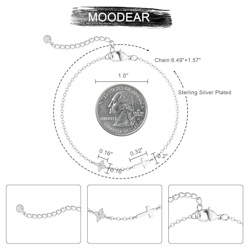 Moodear Cross Bracelet for Women, Dainty Sterling Silver/Gold Plated Gift - color: Silver CZ Flower Cross Bracelet