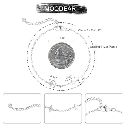 Moodear Cross Bracelet for Women, Dainty Sterling Silver/Gold Plated Gift - color: Silver CZ Flower Cross Bracelet