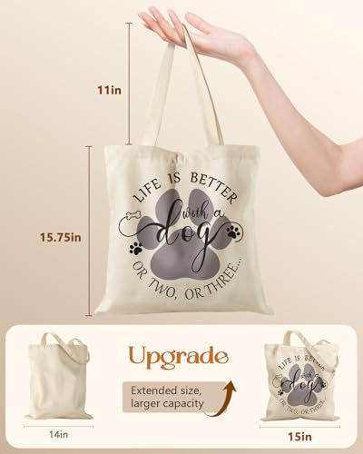 Miss Adola Canvas Tote Bag with Zipper for Women - color: Dog Paw