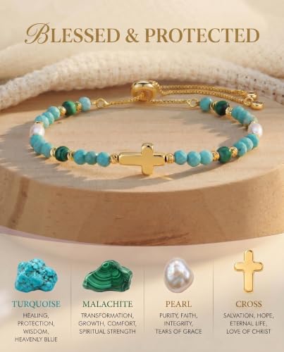 HGDEER God's Blessing Cross Bracelet for Women & Teens, Christian Gift - color: Multi-Green