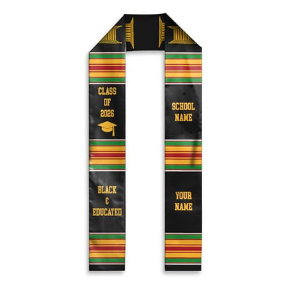 MDPrints Global Kente Graduation Sash 2026, Black Girl Magic Graduation Sash 2026, Class of 2026 Graduation Gift - color: Kente Dk07