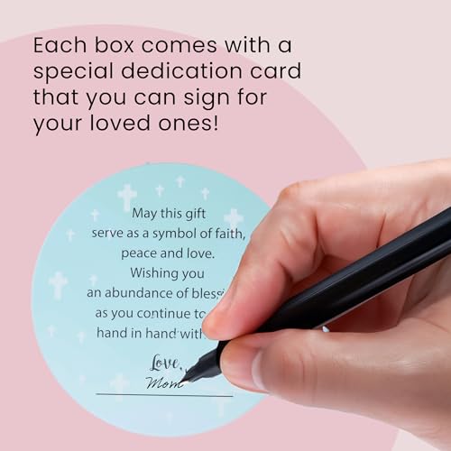 Baptism Gifts for Girls – Pink Rosary with Ceramic Keepsake Box and Card, Christening Gift - color: Pink