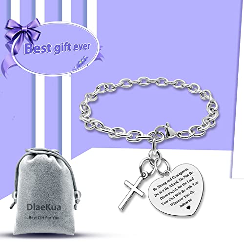 DlaeKua Bible Verse Scripture Gift Bracelet Jewelry Joshua 1 9 Inspirational Christian Gifts for Women Baptism Gifts Religious Faith Jewelry Gifts for Sister First Communion Gift - color: Be Strong and Courageous