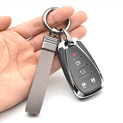 Car Fob Key Chain Genuine Leather Keychains Holder for Men and Women, 360 Degree Rotatable, with Anti-lost D-Ring, Circle Carabiner and Key Rings, Gray Grey - color: Gray