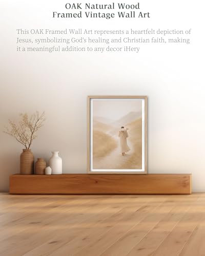 iHery 12x16in Jesus Carrying the Lost Sheep Framed Christian Wall Art - color: OAK Framed Carrying, size: 16"L x 12"W