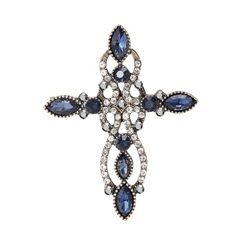 Vintage Rhinestone Cross Broochs for Women Men Dainty Sparky CZ Crystal Christian Lapel Pins for Dress Coat Sweater Suit Backpacks Badge Corsage Elegant Accessories Jewelry - color: Blue CZ