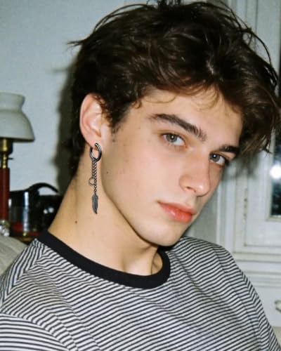ONESING 20-25 Pcs Clip On Earrings for Men - Dangle Hoop Sterling Non Pierced Fake Piercings - Stainless Steel Silver - color: Black-25pcs