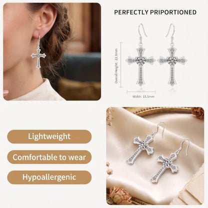 Moissanite S925 Sterling Silver Dainty Cross Drop Dangle Earrings For Women - color: silver