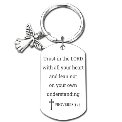 Inspirational Scripture Keychain with Angel Pendant - Bible Verse Key Chain Religious Gift for Christian - style: Proverbs 3:5