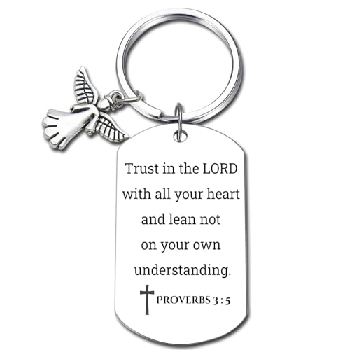 Inspirational Scripture Keychain with Angel Pendant - Bible Verse Key Chain Religious Gift for Christian - style: Proverbs 3:5