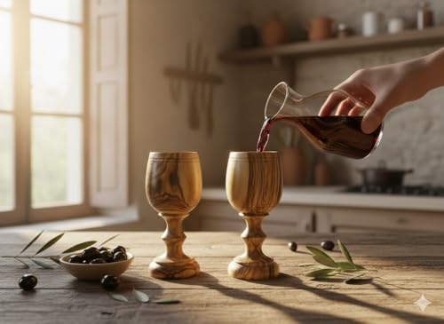 Zuluf Wood Communion Cup Set, 2 Cups, Brown, Hand Wash Only, Religious Ceremony, 4.6 Inch Medium Size