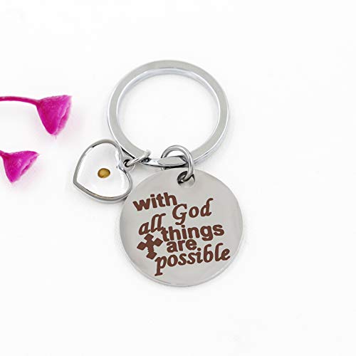 Uloveido Stainless Steel Faith Cross Keychain & Jesus Loves Me Christian Keyring Mustard Seed Charms Religious Jewelry - style: With God-heart
