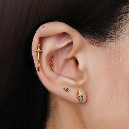 FINE4U 1PC ASTM F136 Titanium Sword Piercing Jewelry for Conch, Tragus, Helix 16G 8mm, Implant Grade Hypoallergenic Flatback Stud - color: Dagger - Gold