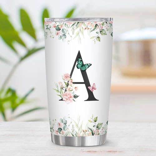 Personalized Initial A Tumbler 20oz, Monogrammed Gift for Women Birthday Mothers Day Religious Gift, Personalized Christian Gift for Women Initial Coffee Mug - style: Initial A cup