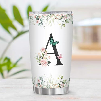 Personalized Initial A Tumbler 20oz, Monogrammed Gift for Women Birthday Mothers Day Religious Gift, Personalized Christian Gift for Women Initial Coffee Mug - style: Initial A cup