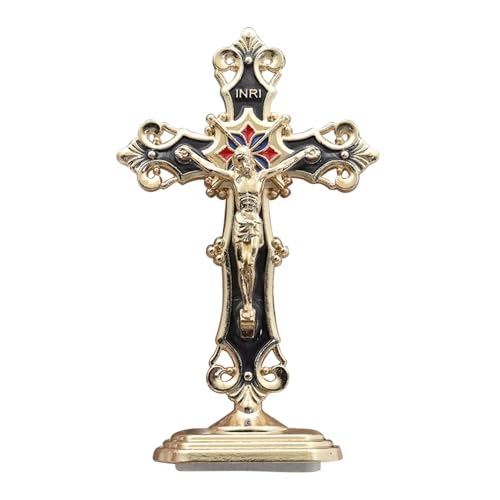 【Durable Zinc Alloy】 Cross Ornament for Christmas & Car Cross-shaped Figurine, Christmas Ornaments for Car Dashboard, Home & Office Decoration-Golden black - color: Golden black