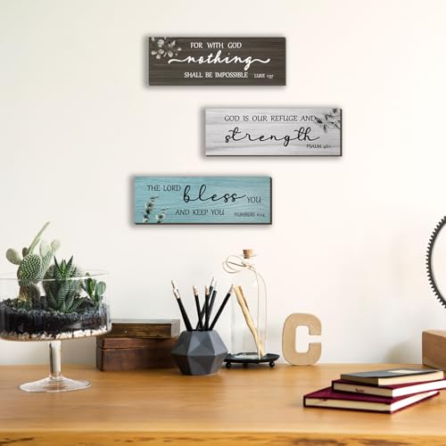 FENCORDAR 3 Pieces Office Decor Rustic Wooden Bible Verse Wall Decor Farmhouse Christian Religious Wall Decor for Women Office Bedroom Bathroom Home Wall Decoration(Fresh 12 x 4 Inch) - color: Fresh