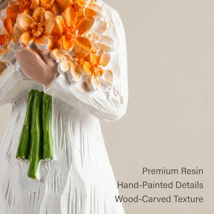 Angel Figurines Guardian Angel Statue Holding Orange Flower Bouquet Elegant White Resin Angel Figurine Hand Painted for Shelf Tabletop Living Room Office Sympathy Gift - color: Orange 1