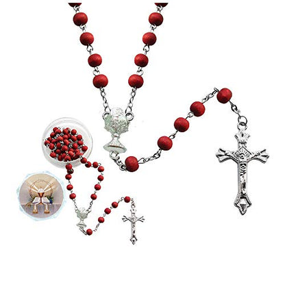 12 Pcs First Communion Favor Red Scented Rose Petal Rosary Necklace Gift