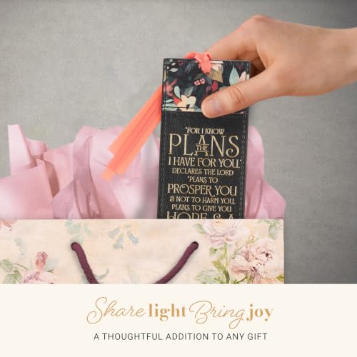 Christian Art Gifts Premium Faux Leather Bookmark: I Know the Plans - color: Black Multicolor Floral/Know the Plans