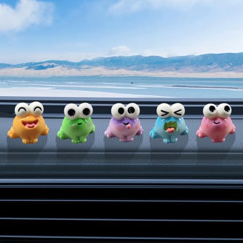 5PCS Luminous Frog Car Dashboard Ornaments, Funny Resin Glow in The Dark Auto Interior Decoration, Mini Cute Car Rearview Mirror Adhesive Figurines Accessories for Women Men(Style1) - size: Style1