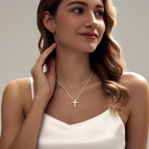 Airmb Cross Necklace for Women Choker 14K Gold/925 Silver Plated Dainty Choker Small Cross Pendant Trendy Cute Cross Charm Delicate Necklace Hypoallergenic Faith Jewelry Religious Gifts for Women - color: Silver-Classic Cross