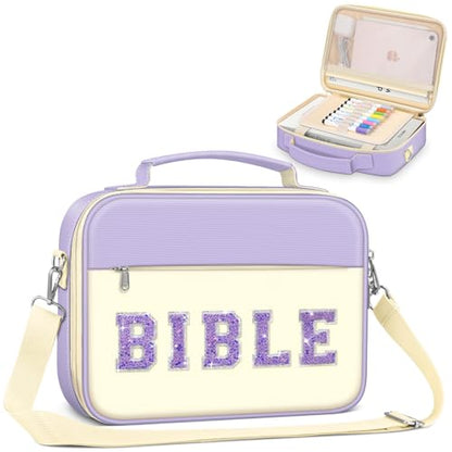 FINPAC Bible Cover with Shoulder Strap, Church Book Carrying Bible Case Bag - color: Letter Purple