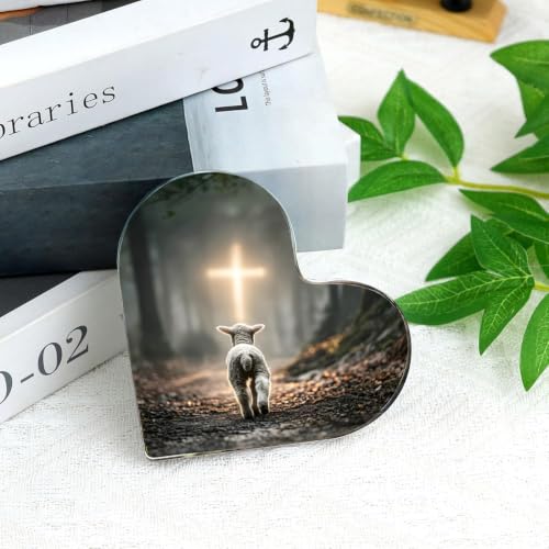 Baptism Gift for Women Jesus Plaque, Lamb of God Sheep Walking to Cross - color: Baptism Gift