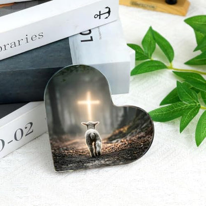 Baptism Gift for Women Jesus Plaque, Lamb of God Sheep Walking to Cross - color: Baptism Gift