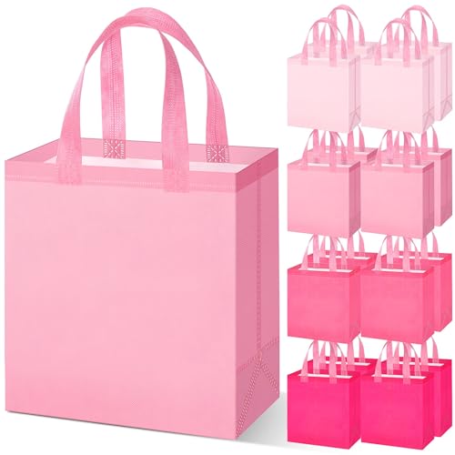 Sweetude 16 Pcs Pink Gift Bags, Reusable Non-woven Tote with Handles - color: Pink