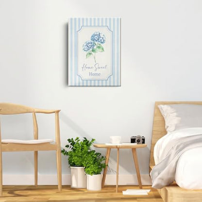BEASTZHENG Home Sweet Home Blue Hydrangea Canvas Wall Art Home Wall Decor - color: Home sweet home