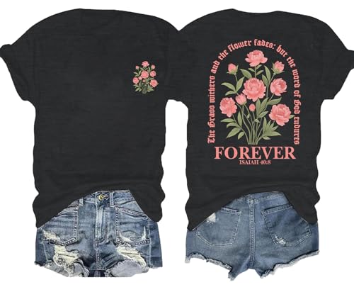 Christian Shirts for Women Faith Bible Verse Shirt Pray Graphic Tops - color: Darkgray-1, size: XX-Large
