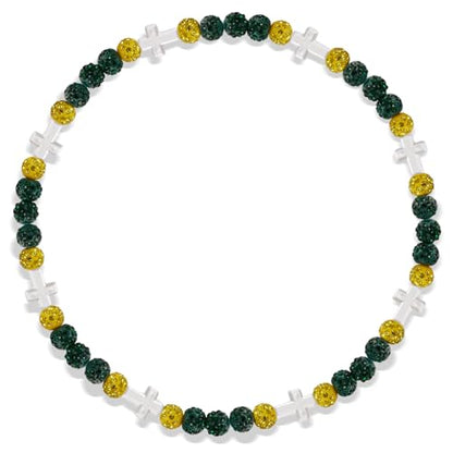Beaded Baseball Necklace | Adjustable Sports Rope Chain with Baseball Cross Charm - Great Baseball Drip Gift for Players and Fans - color: Green-Yellow-Wht