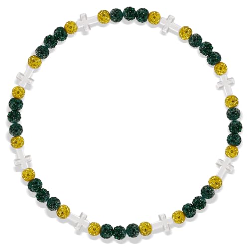 Beaded Baseball Necklace | Adjustable Sports Rope Chain with Baseball Cross Charm - Great Baseball Drip Gift for Players and Fans - color: Green-Yellow-Wht