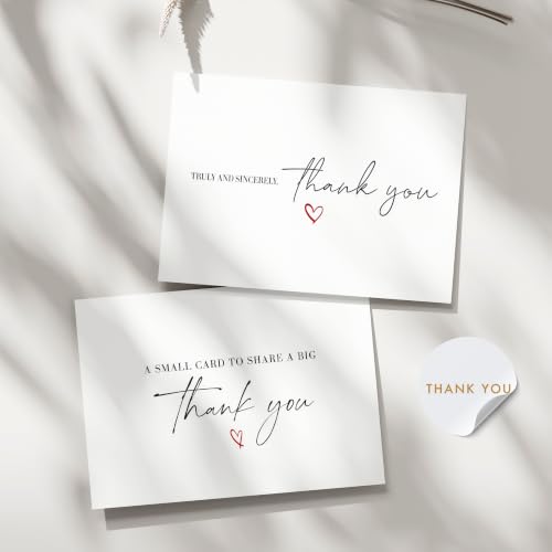 Thank You Cards with Envelopes Bulk Pack of 40 - Script Fonts Design - color: Red - Script