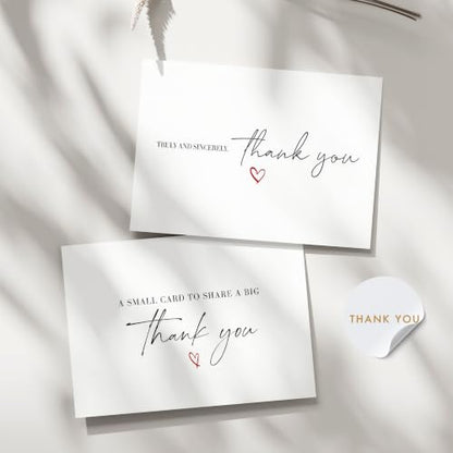Thank You Cards with Envelopes Bulk Pack of 40 - Script Fonts Design - color: Red - Script