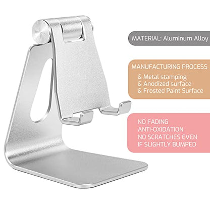 Silver Foldable Aluminum Alloy Cell Phone Holder,Tabletop Metal Phone Stand with Adjustable Angle by Swivel Axis,Smartphone Cradle - color: Silver