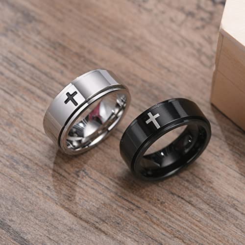8MM Stainless Steel Cross Christian Ring Classic Plain Spinner Wedding Band for Men Women - color: 8mm - Silver