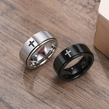 8MM Stainless Steel Cross Christian Ring Classic Plain Spinner Wedding Band for Men Women - color: 8mm - Silver