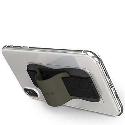 Sinjimoru Phone Grip with Silicone Band, Holder & Kickstand, Olive Grey