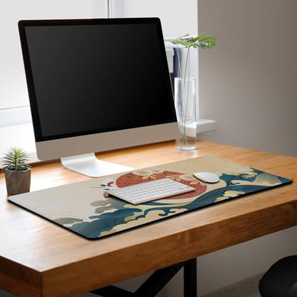 Gaming Mouse Pad Japanese Great Wave Blue Desk Pad, Big Mouse Pads Office Desk Pads, Mouse Mat Non-Slip Rubber Base Waterproof with Stitched Edges, 35.4 X 15.7 inch Oriental Pattern - color: Oriental Pattern