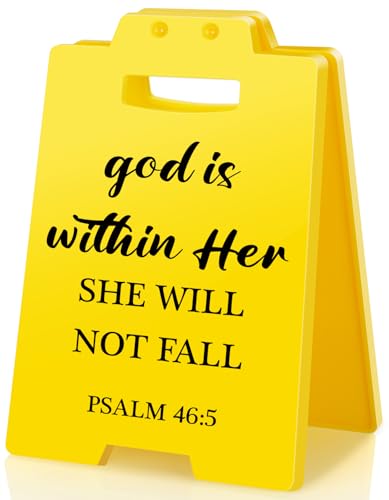 Religion Christian Bible Verse - God Is Within Her, She Will Not Fall, Quote Psalm 46:5, Positive Desk Sign Religious Decor Women Men Friend Student Galentines Valentines Day Birthday Gifts - style: God Is Within Her
