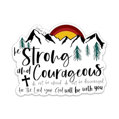 3PCs Strong and Courageous Joshua 1:9 Bible Verse Quotes Sticker, Christian Faith Jesus Worship Stickers God Religious Scripture Waterproof Vinyl Decals for Laptop Water Bottle Journal (3 Inches)