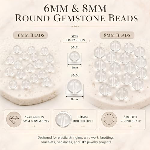 Cherry Tree Collection 100PCS 6mm Clear Quartz Matte Round Bead Craft Kit - color: clear quartz, size: 6mm