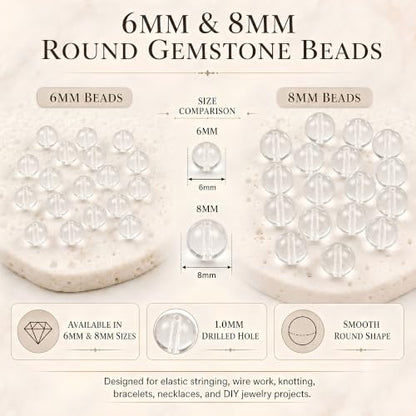 Cherry Tree Collection 100PCS 6mm Clear Quartz Matte Round Bead Craft Kit - color: clear quartz, size: 6mm